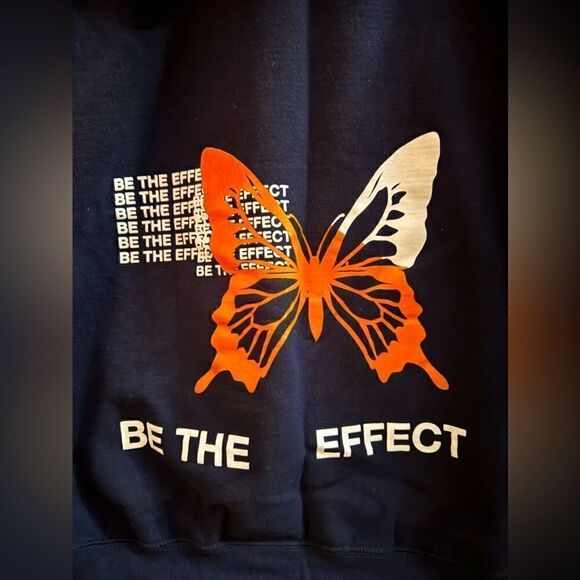 Mayfair The Label Navy Blue BE THE EFFECT hoodie with butterfly OS - Picture 2 of 8